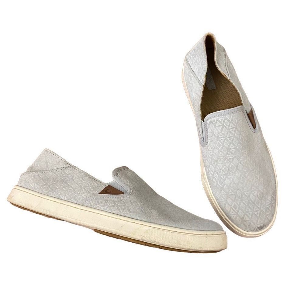Olukai Women’s Pehuea Leather Slip On Sneakers Pale Gray Size 10
